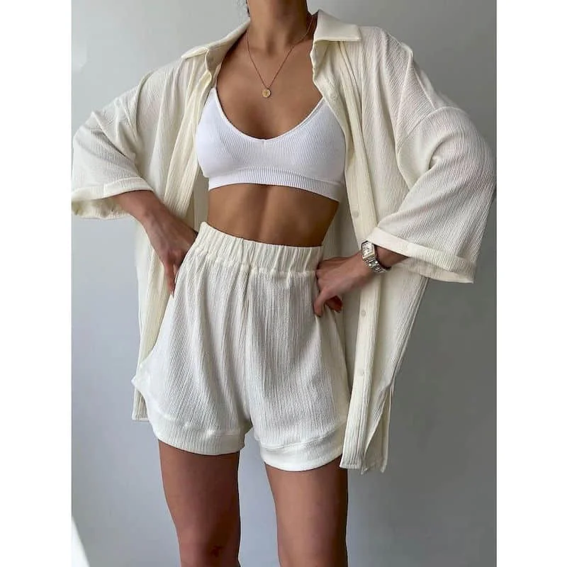 Elegante shorts sets shirts en shorts met halve mouwen tweedelige sets damesoutfits zomer herfstpakken losse broeksets in Koreaanse stijl