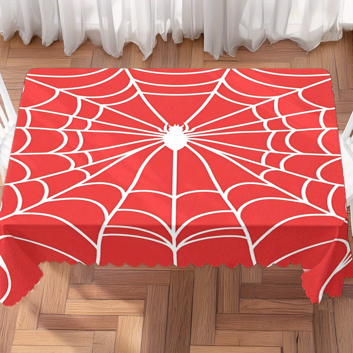Red White Spider Web Print Waterproof Washable Tablecloth, Rectangular Table Cover for Halloween Kids Themed Party Decor