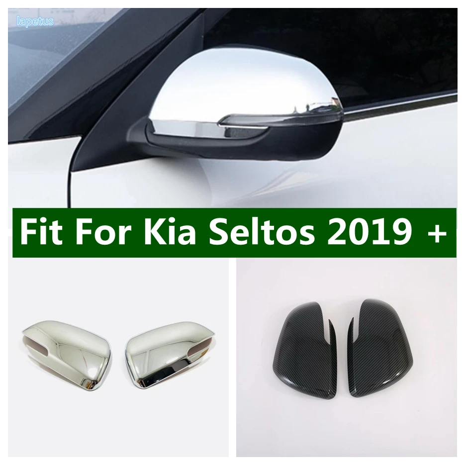 

Outside Door Rearview Mirror Decoration Cap Shell Cover Trim For Kia Seltos 2019 - 2022 ABS Chrome Carbon Fiber Car Accessories