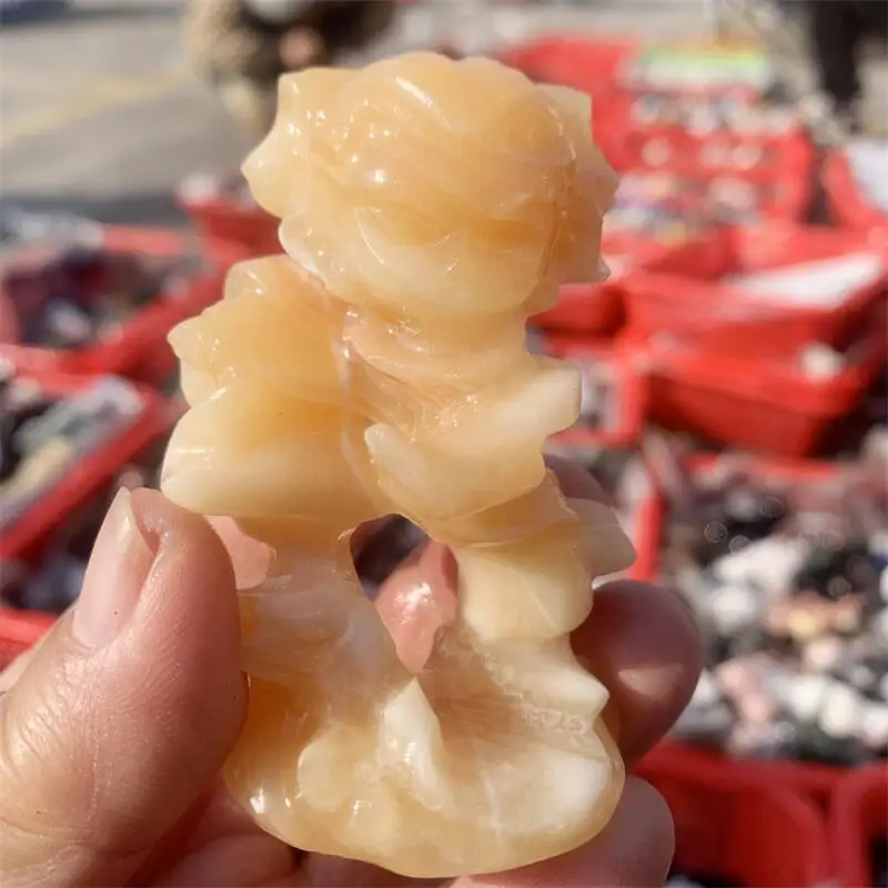 Natural Orange Calcite Carving Hand Cartoon Stones Healing Polished Mineral Ornaments Home Decoration 1PCS