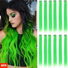Green Color Clip for St.Patrick's Day 22Inch Hair Extensions High Gloss Long Straight Synthetic Wig For Children Women