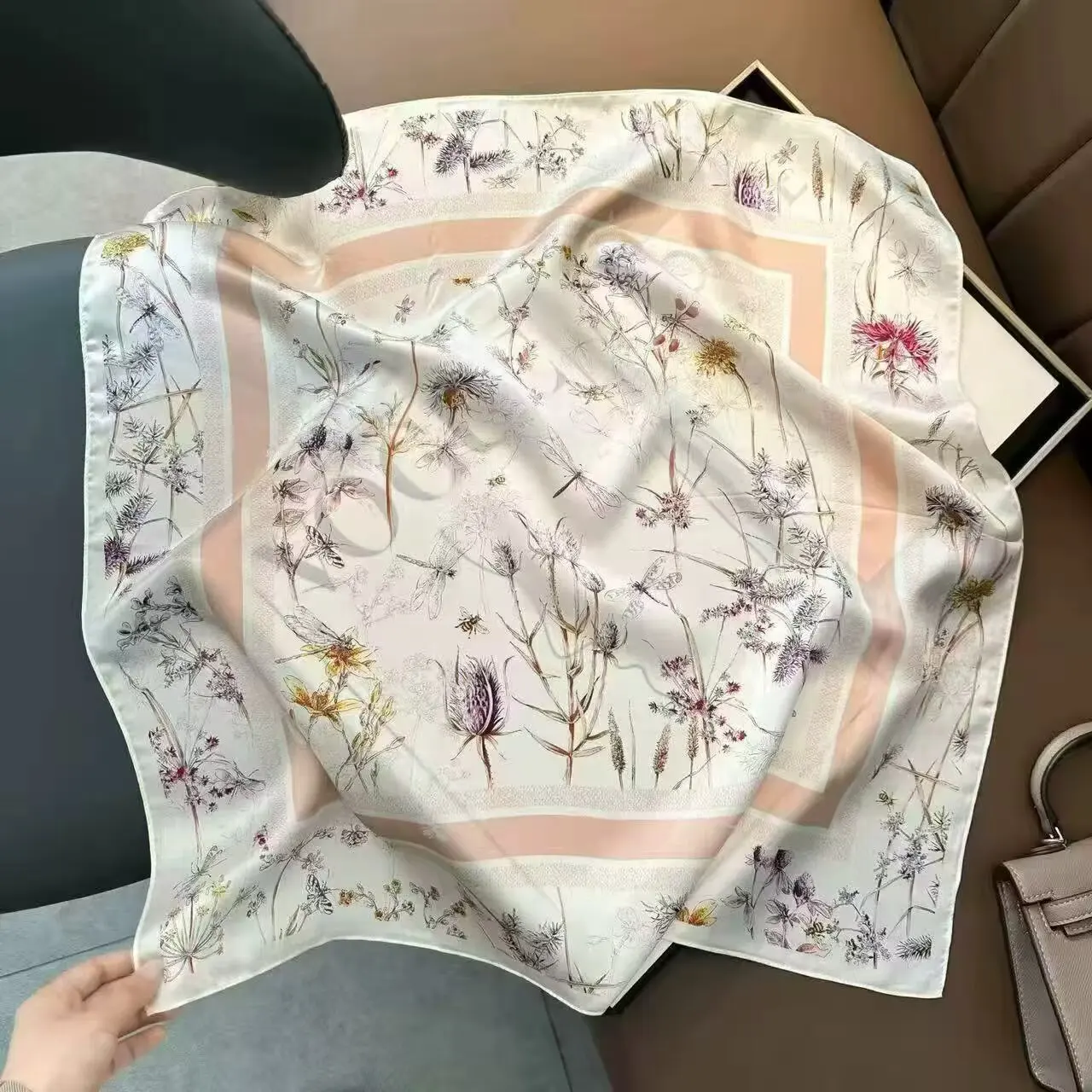 100% Mulberry Silk Bandana Square Scarf, Fashionable Floral Print,Women's Multifunctional Scarf,Headband,Headscarf,Shawl