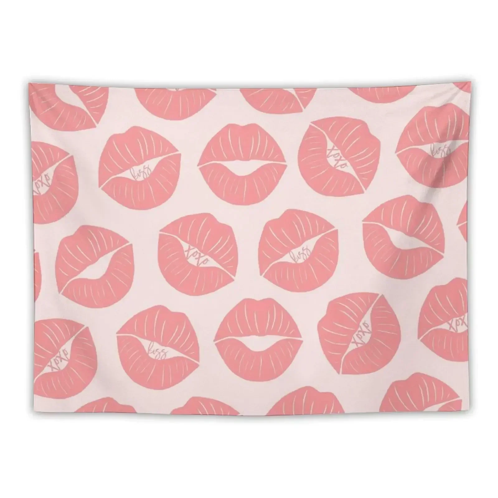 

Girly Cute Coral Pink Xoxo Kiss Lips Illustrations Tapestry Wall Carpet Decoration For Rooms Tapestry