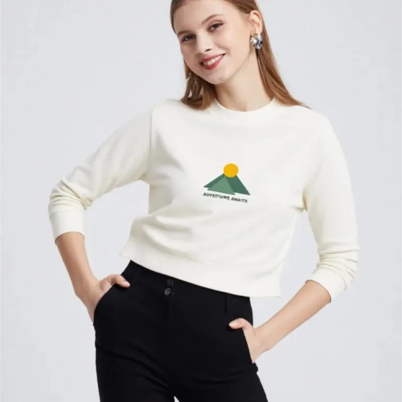 

2025 Women's Cute For Autumn Winter Graphic T-shirt Long Sleeve O-neck Print Fashion Top Versatile College Casual Street Tees