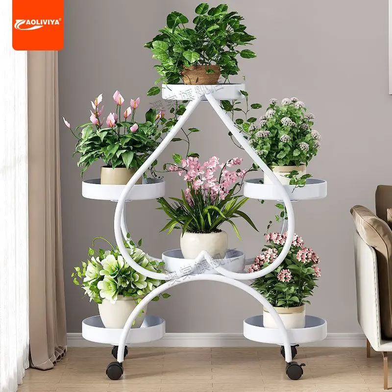 AOLIVIYA Heart-shaped Flower Stand, Living Room Floor-to-ceiling Rack Balcony Multi-layer Wrought Iron Green Dill Plant Flower