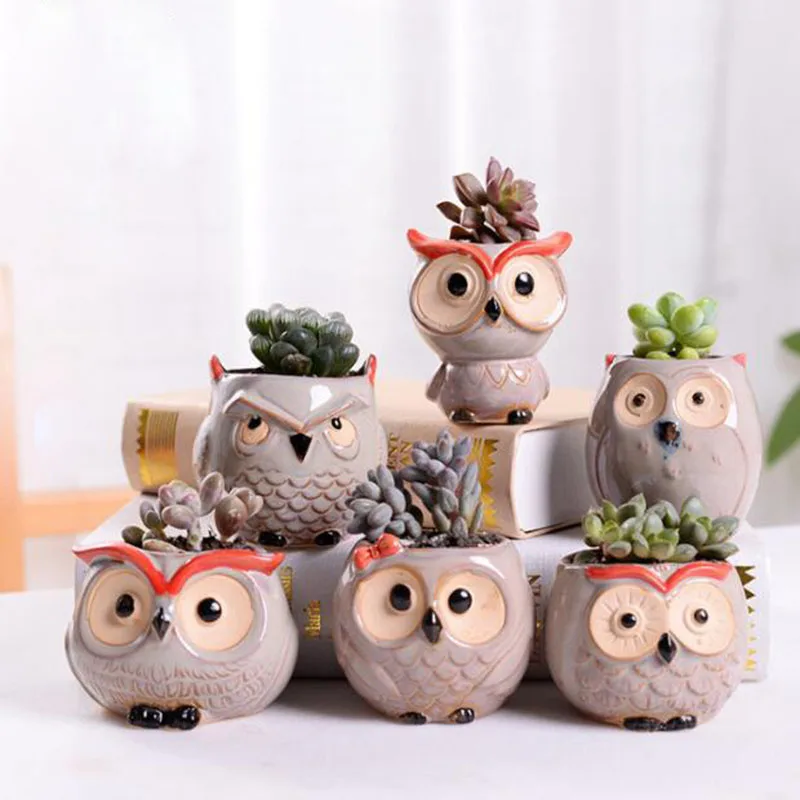 

Ceramic Flowerpot Macetas Pot for Plant Cute Owl Animal Design Succulent Pot Consai Vase for Office Home Garden Balcony Decor