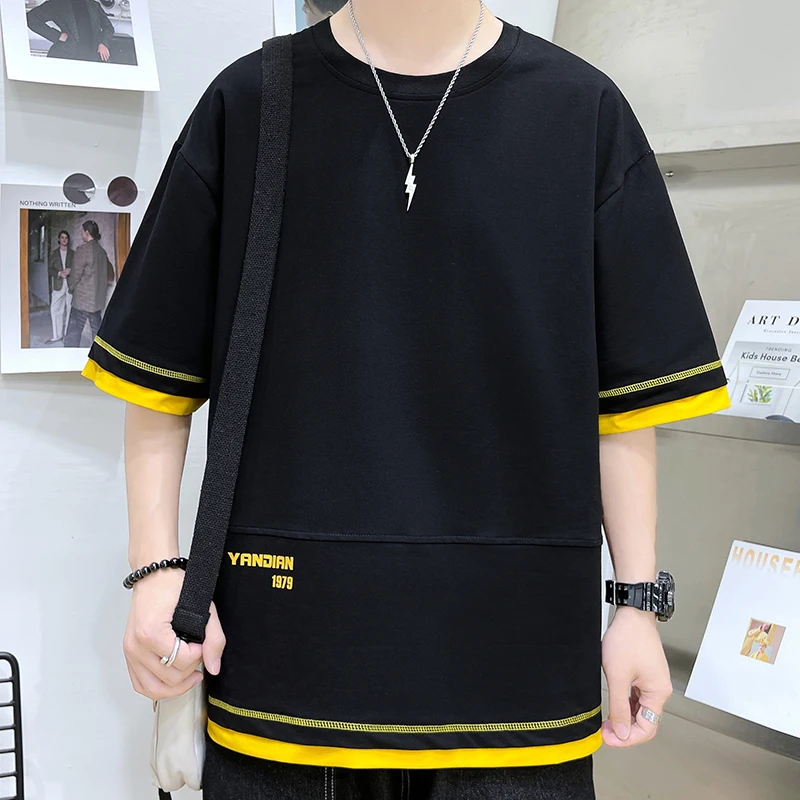 Hip Hop Loose Mens Streetwear T-shirts Casual Classic 2023 Summer Short Sleeves Black White Tshirt Tees Plus Oversize 5XL 6XL