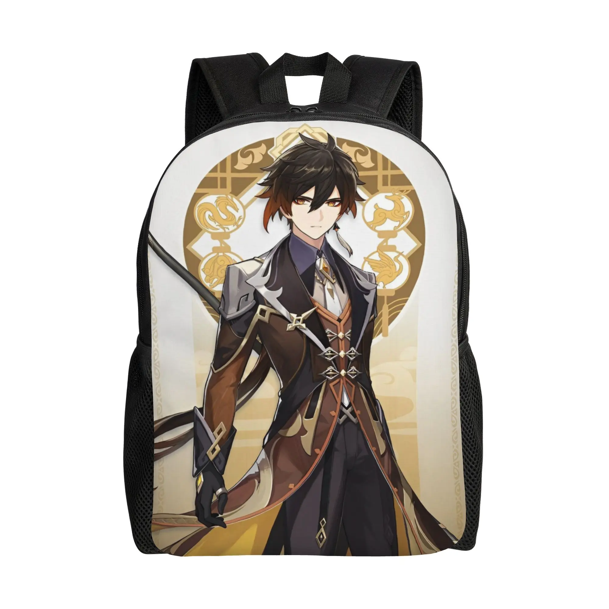 

Рюкзак Genshin Impact Zhongli для мужчин и женщин, модный студенческий рюкзак для походов и путешествий, сумка для ноутбука с аниме-принтом, спортивная сумка из холщовой ткани