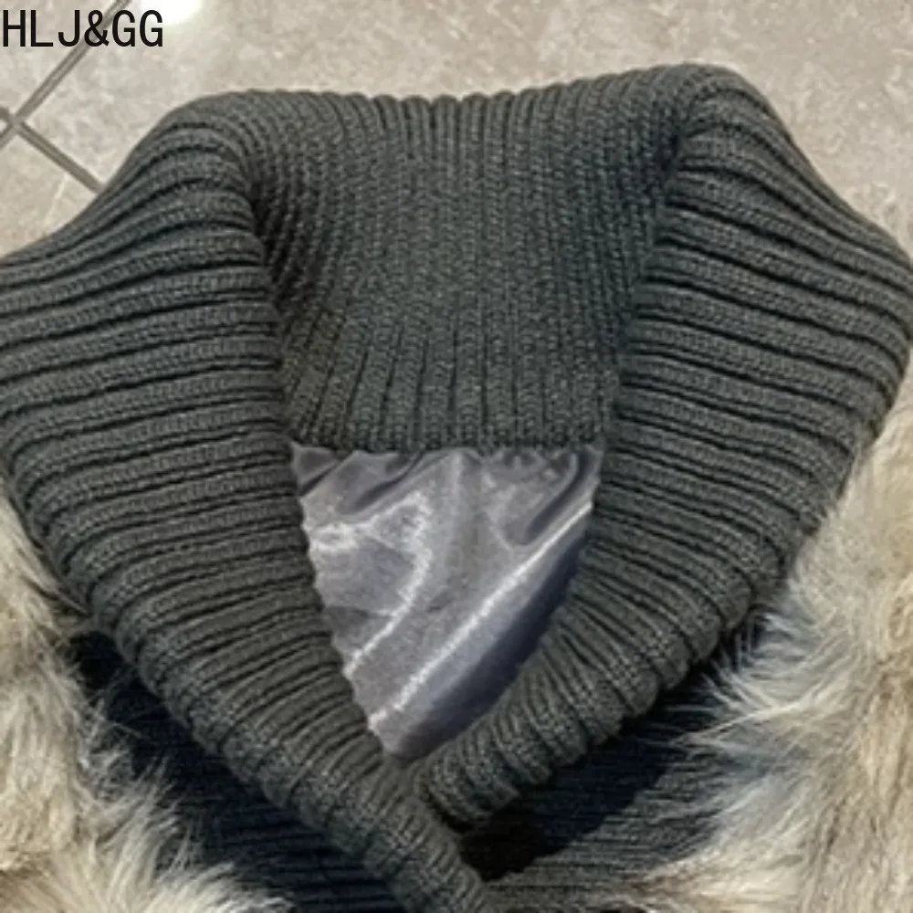 HLJ hiver nouvelle mode fourrure Patchwork manteau gilet femmes tricot couleur unie sans manches vestes courte femme Y2k Streetwear 2025