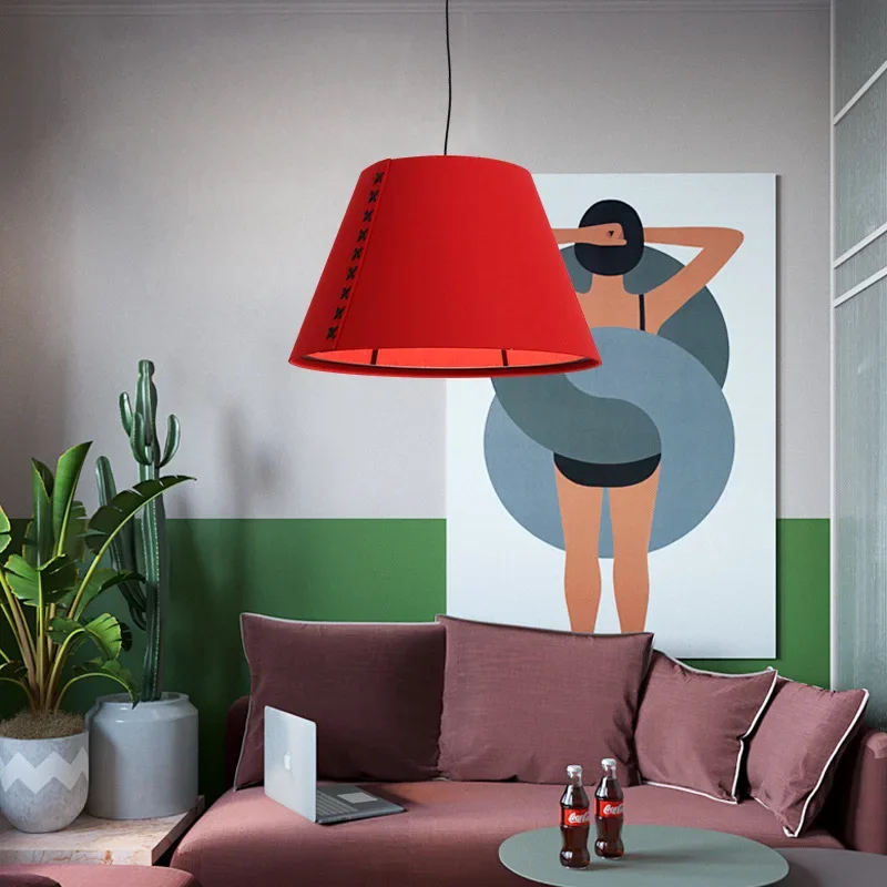 Modern Design 40/60 Handmade Felt Red Pendant Light Hanging Lamp Dining Living Room Interior