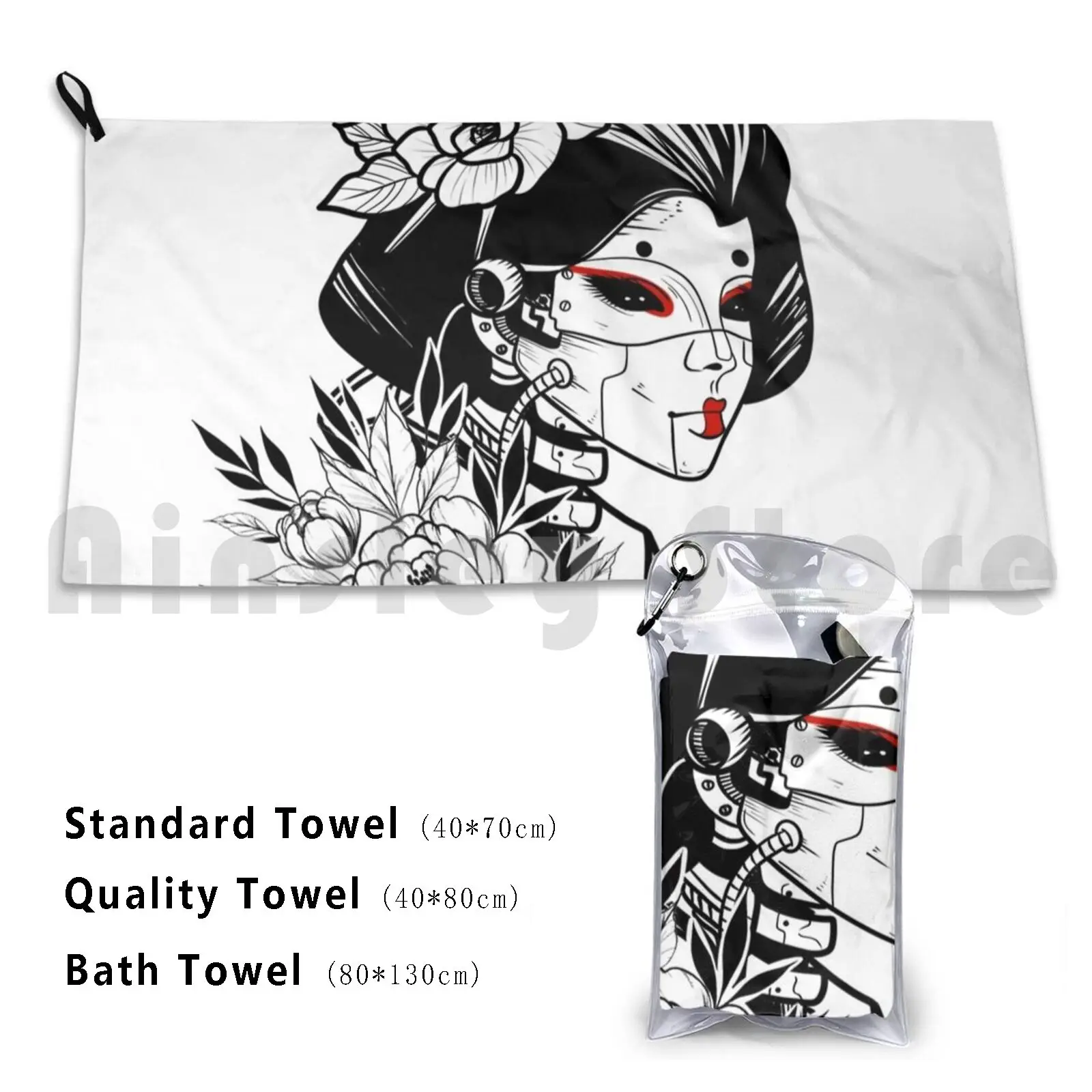 Toalla de playa Geisha Gal, toalla de calidad de secado rápido para mujer, Geisha japonesa Cyber Fantasy Space Angel Fire, lindo Robot Pastel