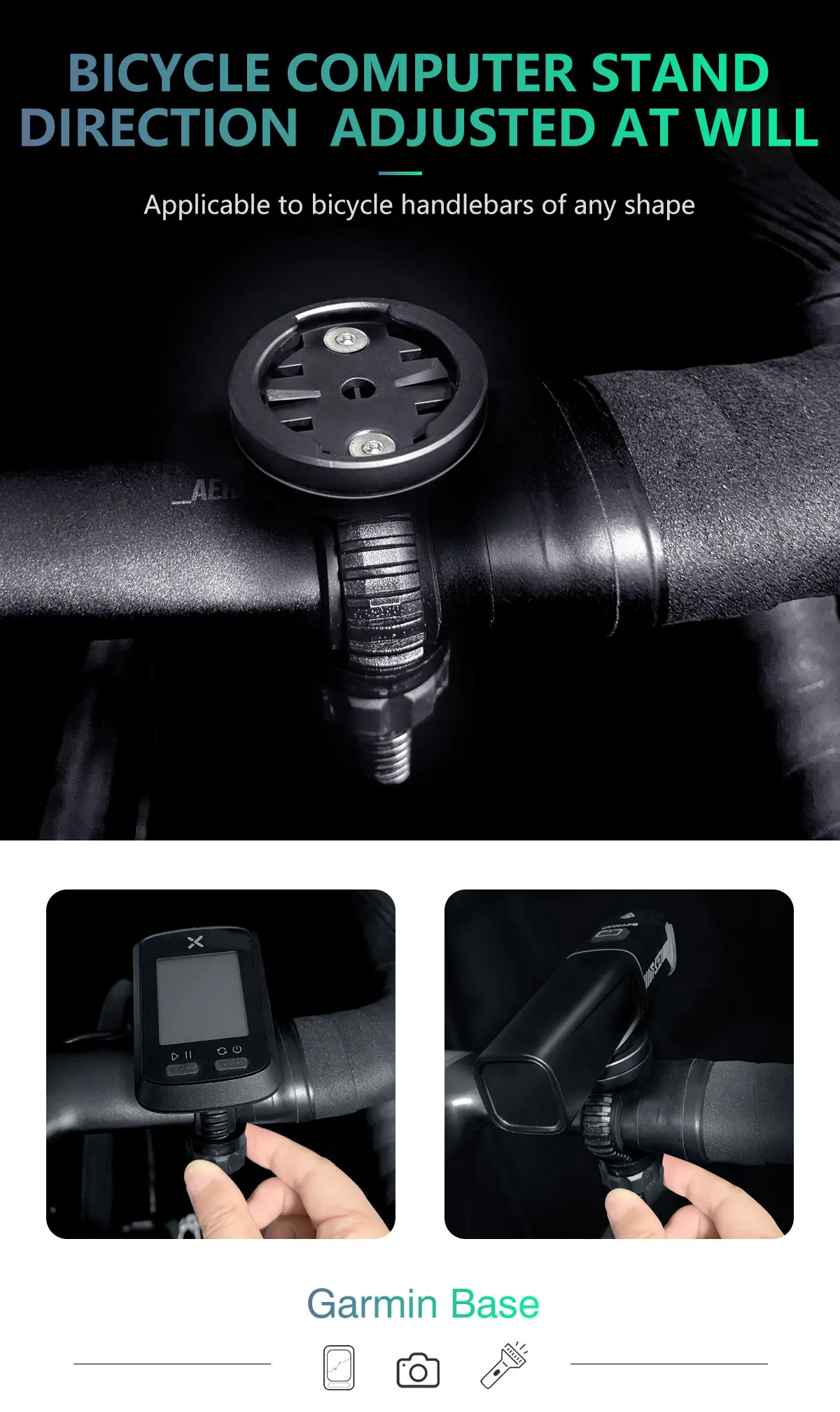 CYCLAMI GPS-Fahrradcomputer-Halterung, universell einsetzbar, drehbar, geeignet für XOSS, Garmin, Radar, Rücklicht und Scheinwerfer. – Detail 1