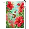 Hummingbird Red Hibiscus Garden Flag, Double Sided 12 x 18 Inch llz