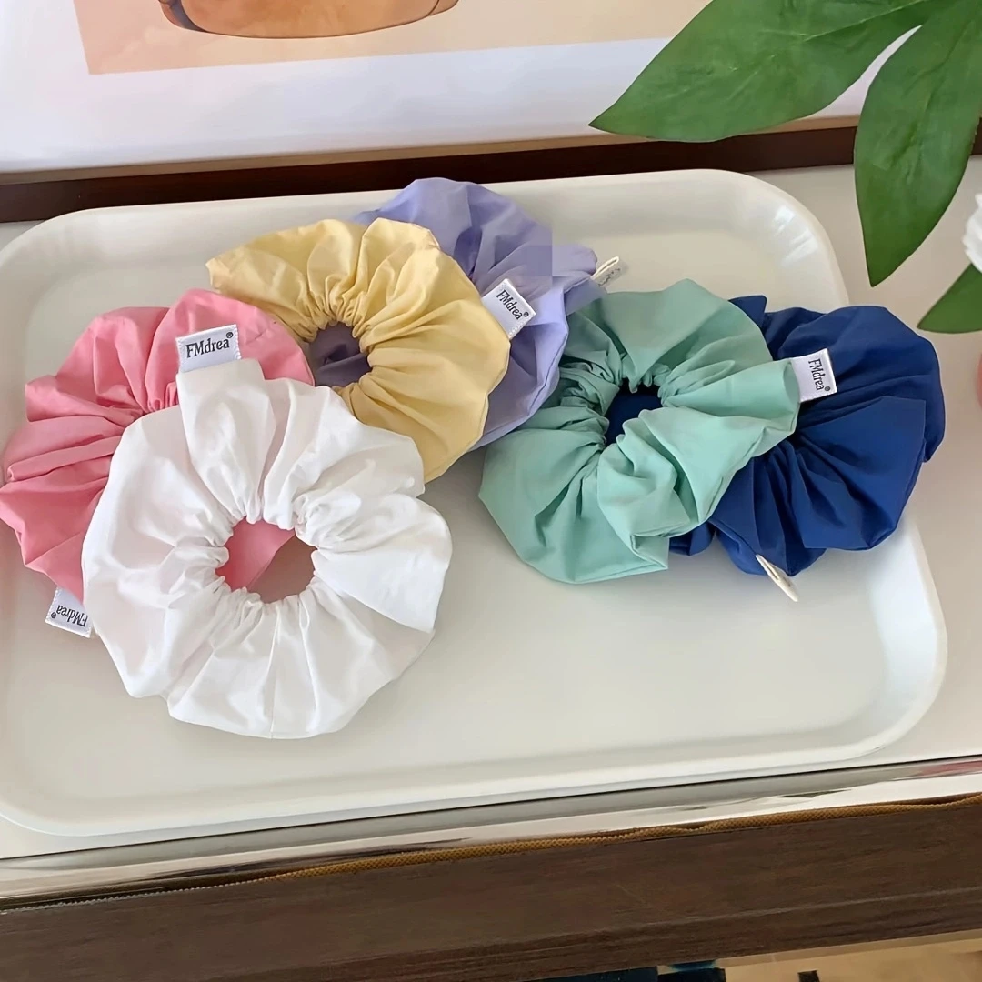 Summer Large Scrunchies Solid Color Bright Colorful Fabric Hair Ties Elastic Hair Band Simple Cute Sweet Women Hair Accessories