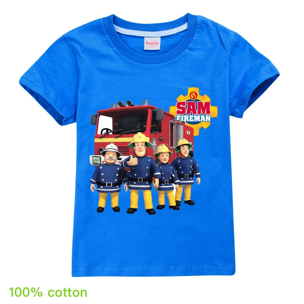 Newest Fireman Sam Camiseta Kids Summer Clothes Junior Boys Short Sleeve Tops Baby Girls Pure Cotton T-shirts Children Clothing