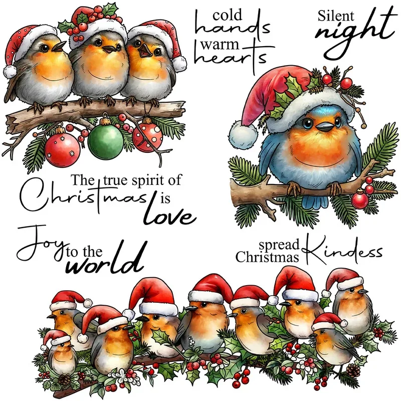 

Cute Christmas Fatty Birds Cutting Dies Clear Stamp DIY Scrapbooking Metal Dies Silicone Stamp For Cards Albums Craft