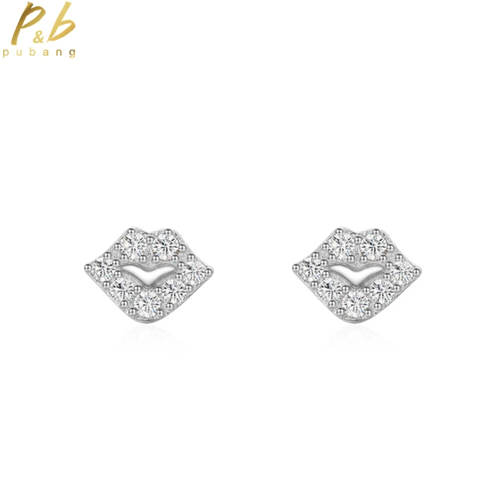 

PuBang Fine Jewelry Real 925 Sterling Silver VVS Gem High Carbon Diamond Lips Stud Earrings for Women Wedding Gift Drop Shipping