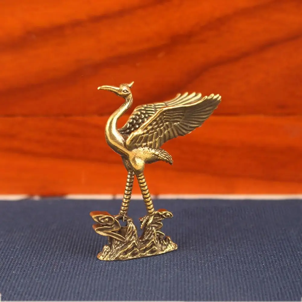 Pure Brass Crane Figurines Copperware Handcrafted Red-crowned Crane Sculpture Exquisit Cultural Brass Miniatures Living Room