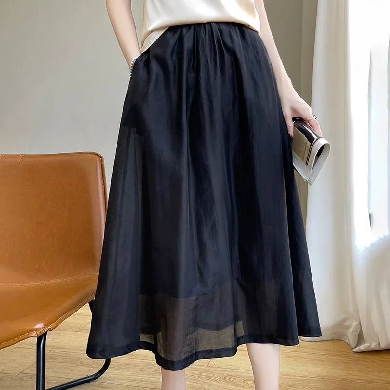 

High Waist A-Line Skirt Women's Faionable Midi Umbrella Skirt Slimming Effect Commute Sle Pure Color Summer New Ar...