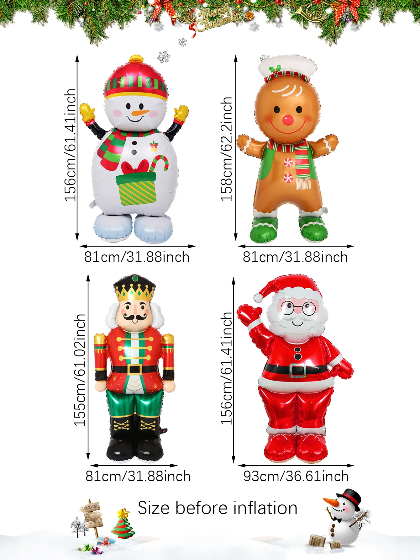 قطعة واحدة من بالونات رقائق الألومنيوم لعيد الميلاد مقاس 60 بوصة، مناسبة لحفلات عيد الميلاد وحفلات موضوع رجل الثلج وحفلات أعياد الميلاد