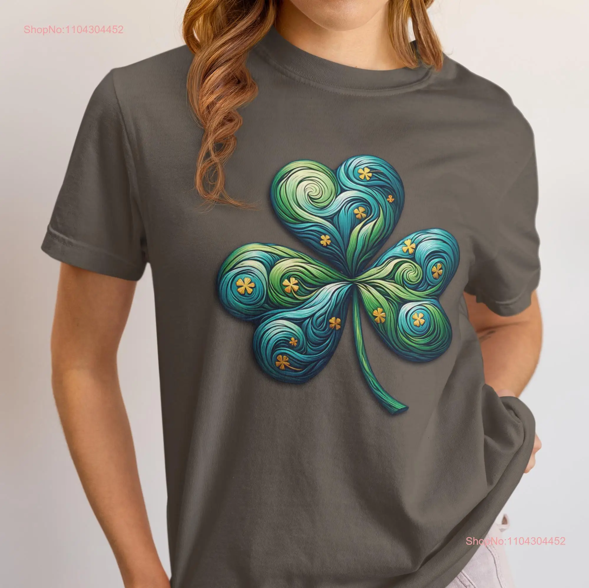 Camiseta Shamrock Van Gogh, uniforme del día de San Paddy, Irlanda irlandesa, trébol de cuatro hojas, mangas largas o cortas
