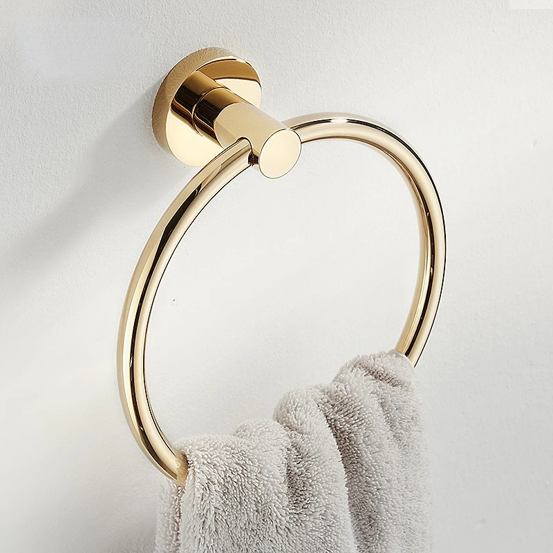 

Full copper towel ring, no perforated towel rack, towel hanging towel rod, light luxury round bathroom, wall hanging toilet ring