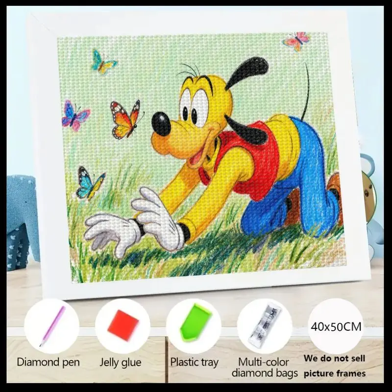 

1 шт. полная дрель 5D DIY комплект алмазной живописи, очаровательная мультяшная собака играет с яркими бабочками в траве, яркое животное искусство Cr