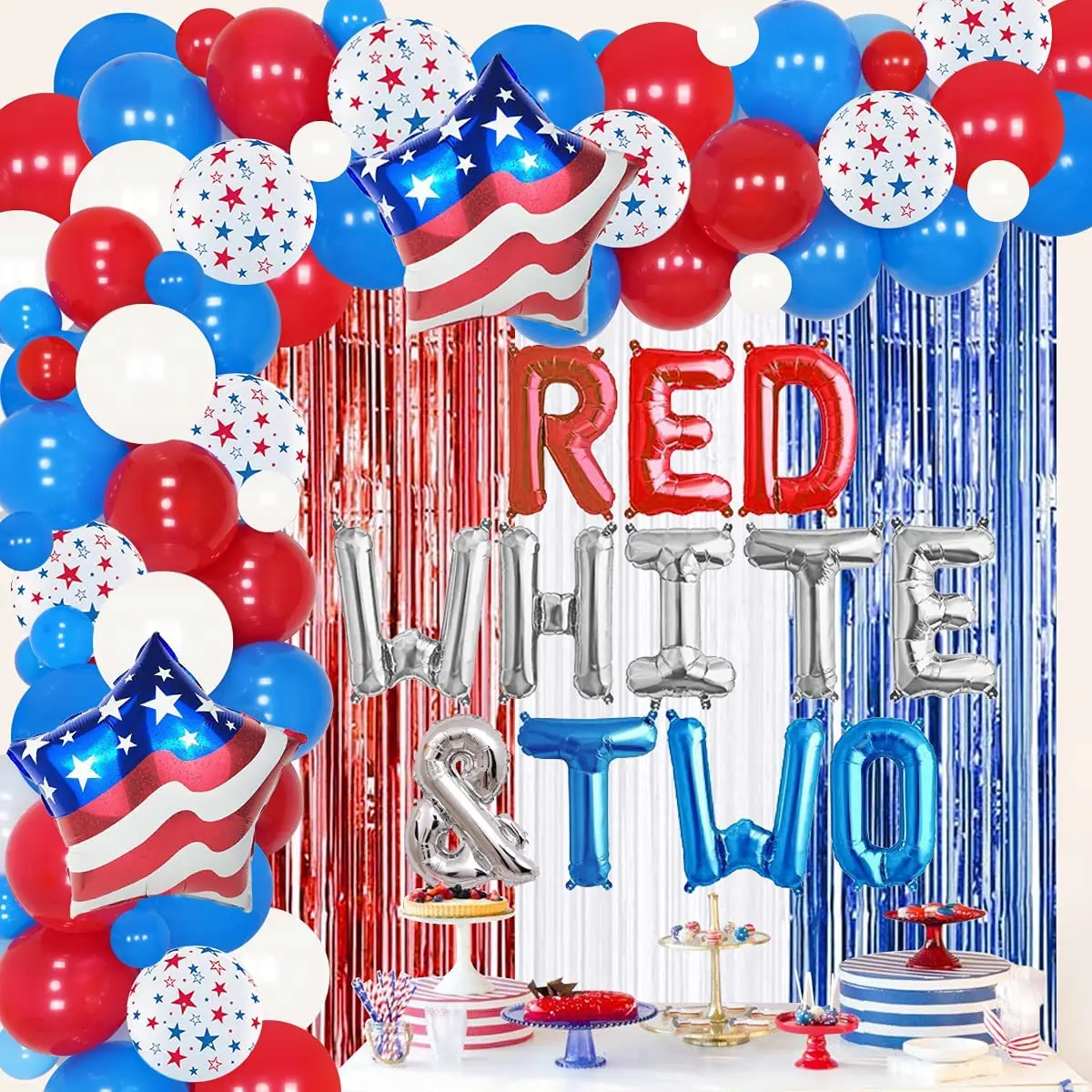 

Patriotic 2nd Birthday Decorations Red White & Two Balloon Garland Arch Kit for 4th of July Theme Second Birthday Party Supplies