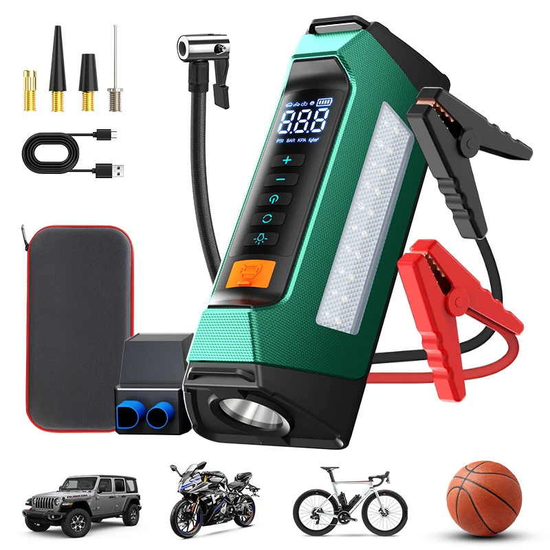Car Jump Starter Peak 12V Portable Tire Inflator Air Compressor Battery Booster Pack 150PSI LED Power Bank for Truck SUV