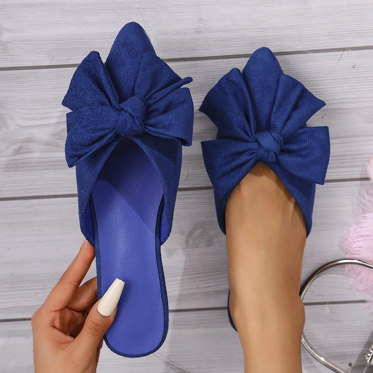 Women Baotou Slippers Summer New Pointed Toe Slippers Casual Shallow Flat Shoes Wear-resistant Non-slip Sandals Slides Women