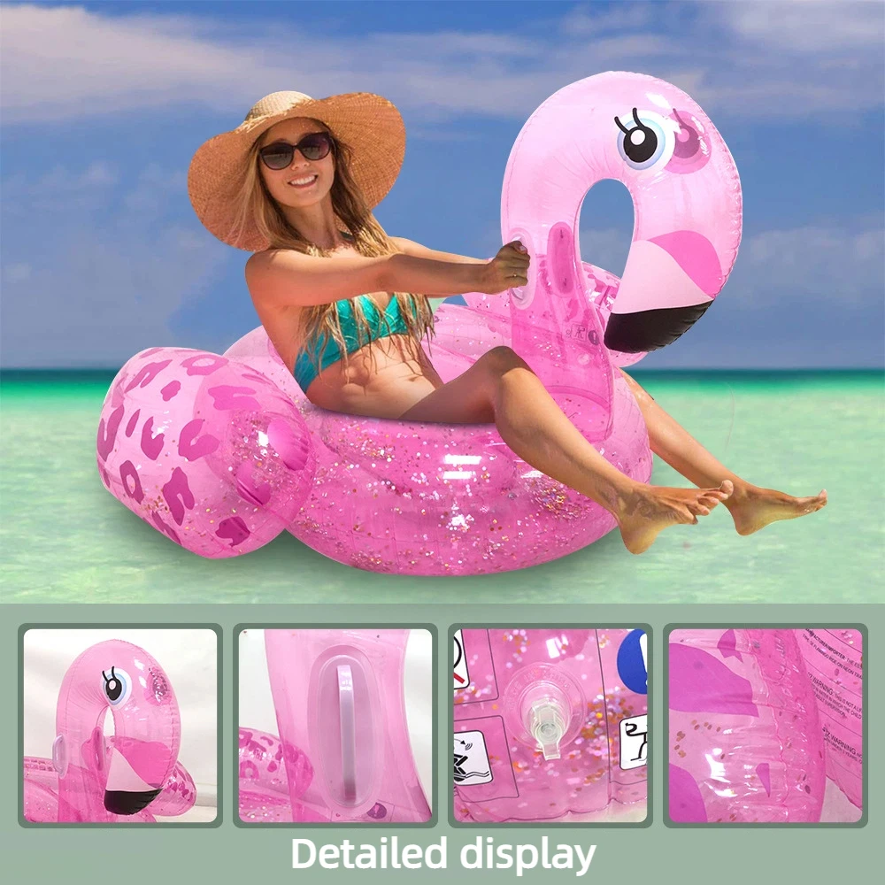 PVC Aufblasbarer Flamingo Schwimmring Strand-Schwimmhilfe Spaßige Schwimmparty-Dekoration Glänzender Pailletten-Rosa Flamingo Pool-Schwimmring
