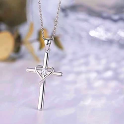 Huitan Delicate Trendy Cross Necklace Female Fashion Jewelry with Brilliant Zirconia Silver Color Pendant Accessories for Women