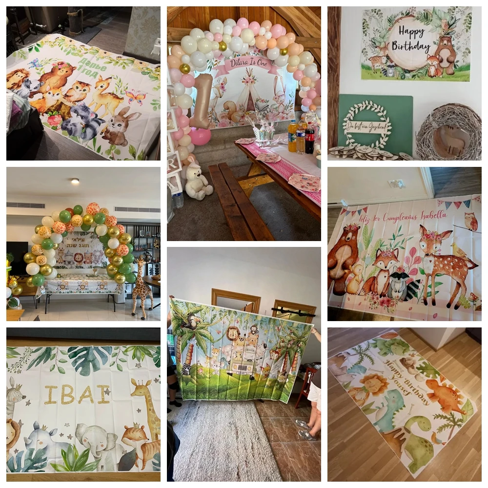 Selvagem um safari personalizado aniversário lona selva pano de fundo crianças festa decoração nome do bebê cartaz personalizado photozone fundo