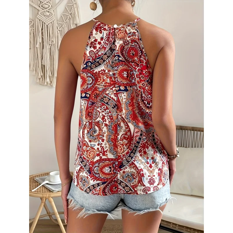 

Plus Size - New Random Print Sleeveless Halter Top Plus Sizes, Summer And Autumn Vacations