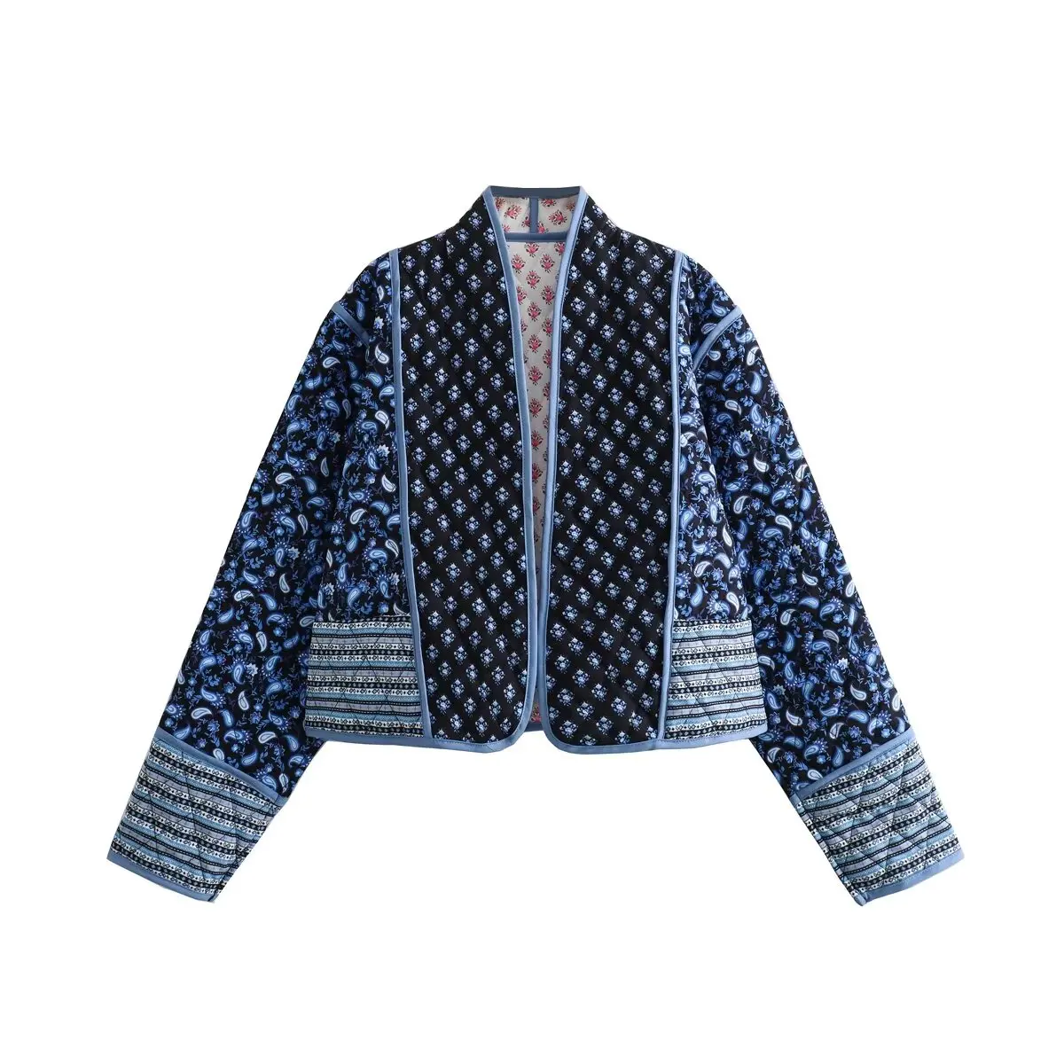 

ZBZA Autumn New Women's Faion Casual Print Double-Sided Wear Versatile Cotton Jaet Sli Design All-Match ort Coat