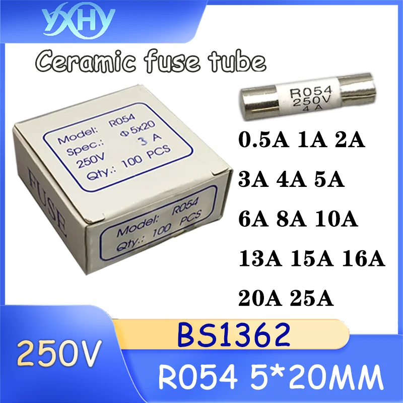 1Box100PCS BS1362 Ceramic fuse 5X20MM RO54 0.5 A/1A/2A/3A/4A/5A/6A/8A/10A/13A/15A/16A fuse