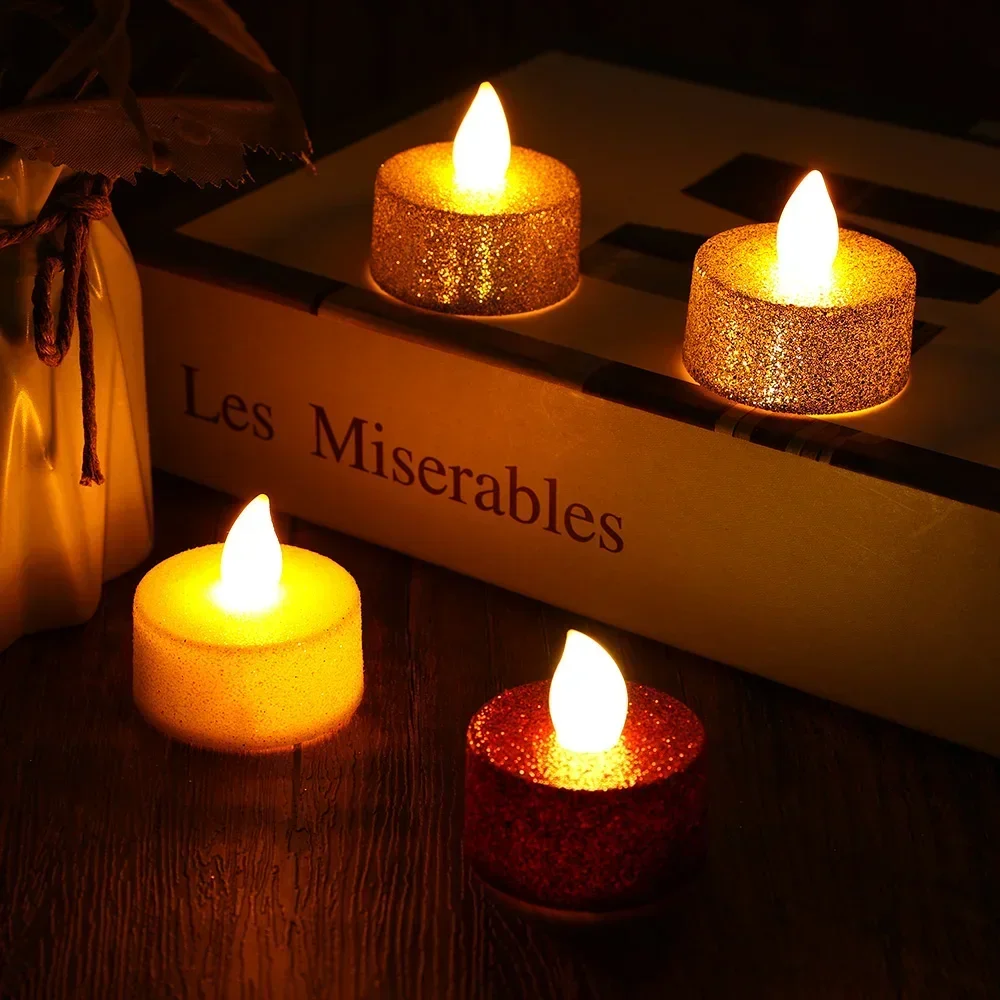 3-12 pçs glitter led velas a pilhas luz de chá sem chama velas elétricas decorações da festa de casamento de natal candeeiro de mesa