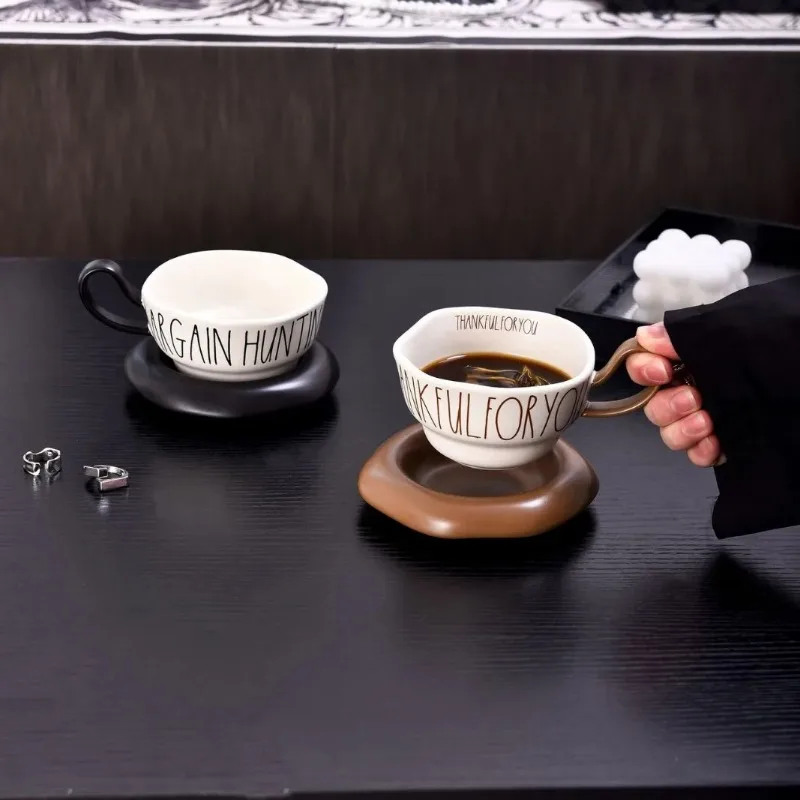 Creative European Ceramic Coffee Mug with Saucer Large Capacity Office Home Breakfast Cup for Milk Tea