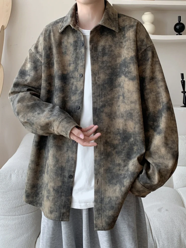 

Retro American Dyed Corduroy Men's irt Cool Sle Spring New Outerwear Long Sve Button up Pure Color Casual irt