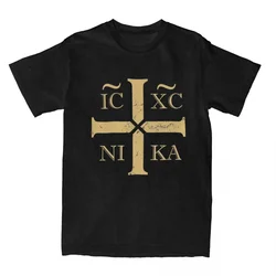 XC NIKA Orthodox Cross Christogram T Shirt for Men Pure Cotton T-Shirts Crew Neck Jesus Christ Tees Short Sleeve Clothes