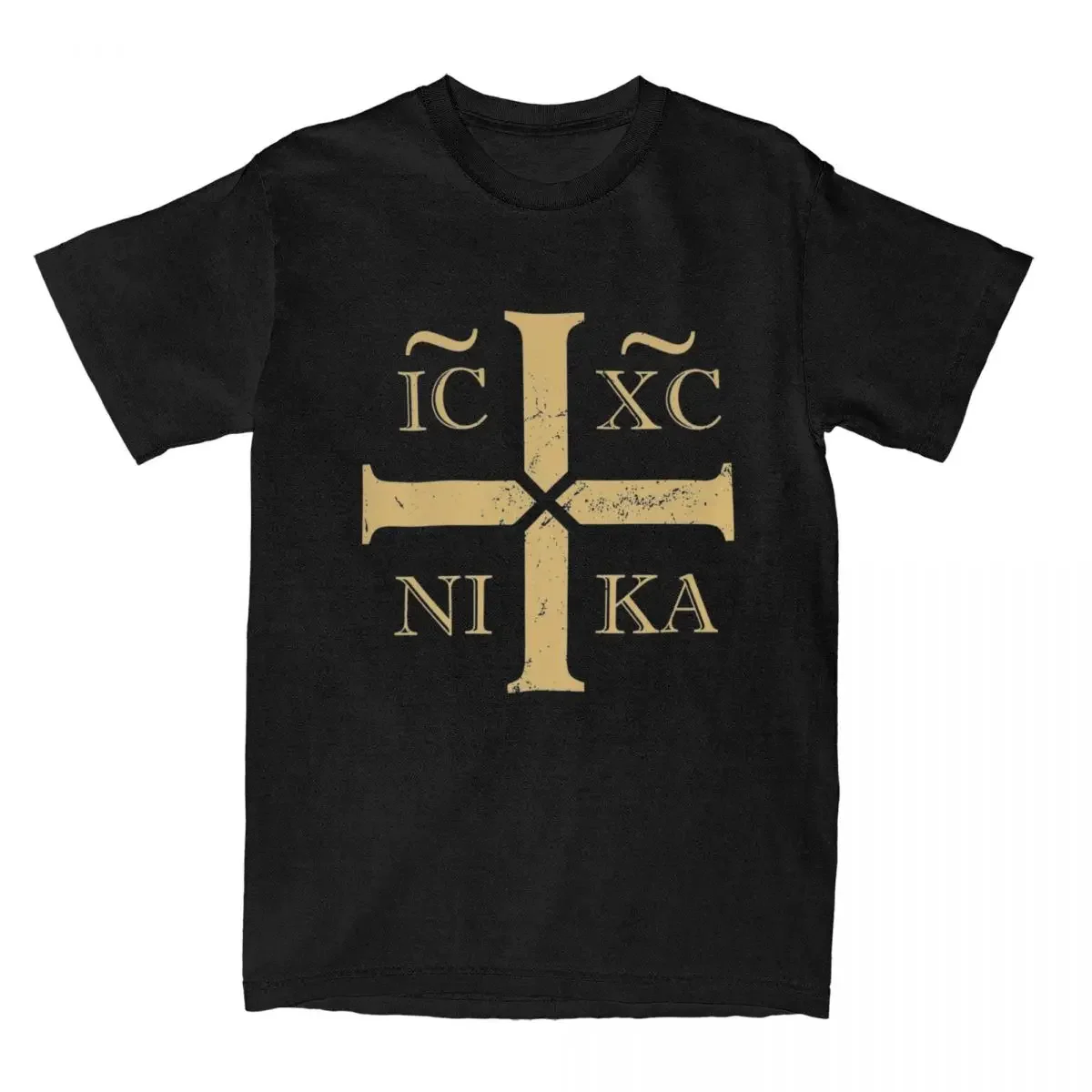 XC NIKA Orthodox Cross Christogram T Shirt for Men Pure Cotton T-Shirts Crew Neck Jesus Christ Tees Short Sleeve Clothes