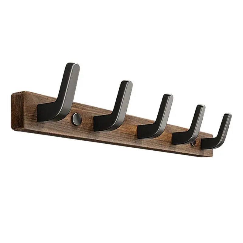 

AWAH Wall-Mounted Walnut For Entryway, Bathroom, Bedroom Coat Rack With 5 Aluminum Hooks