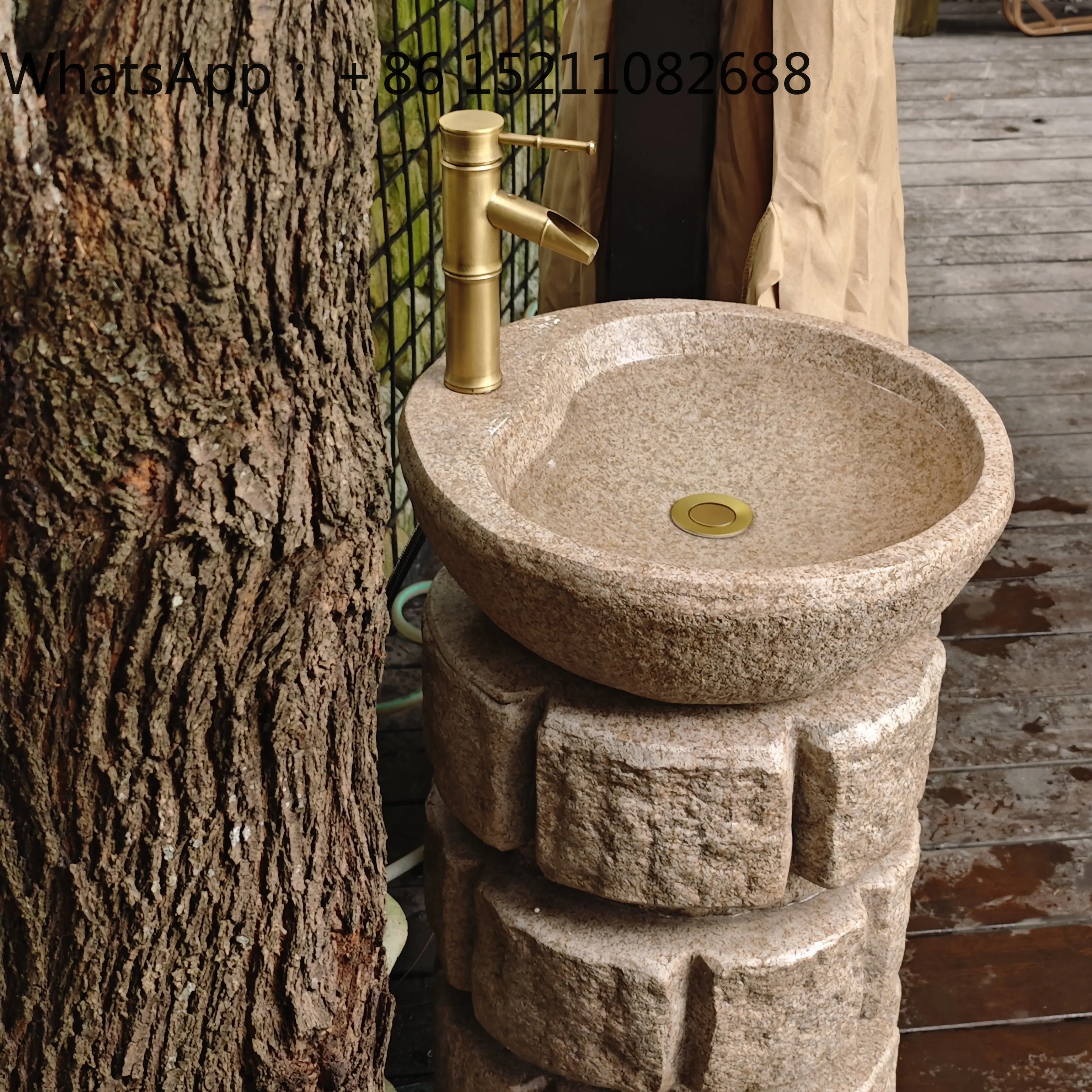 LLY outdoor imitation stone Chinese column wash basin integrated floor wash basin courtyard garden wash basin retro sink