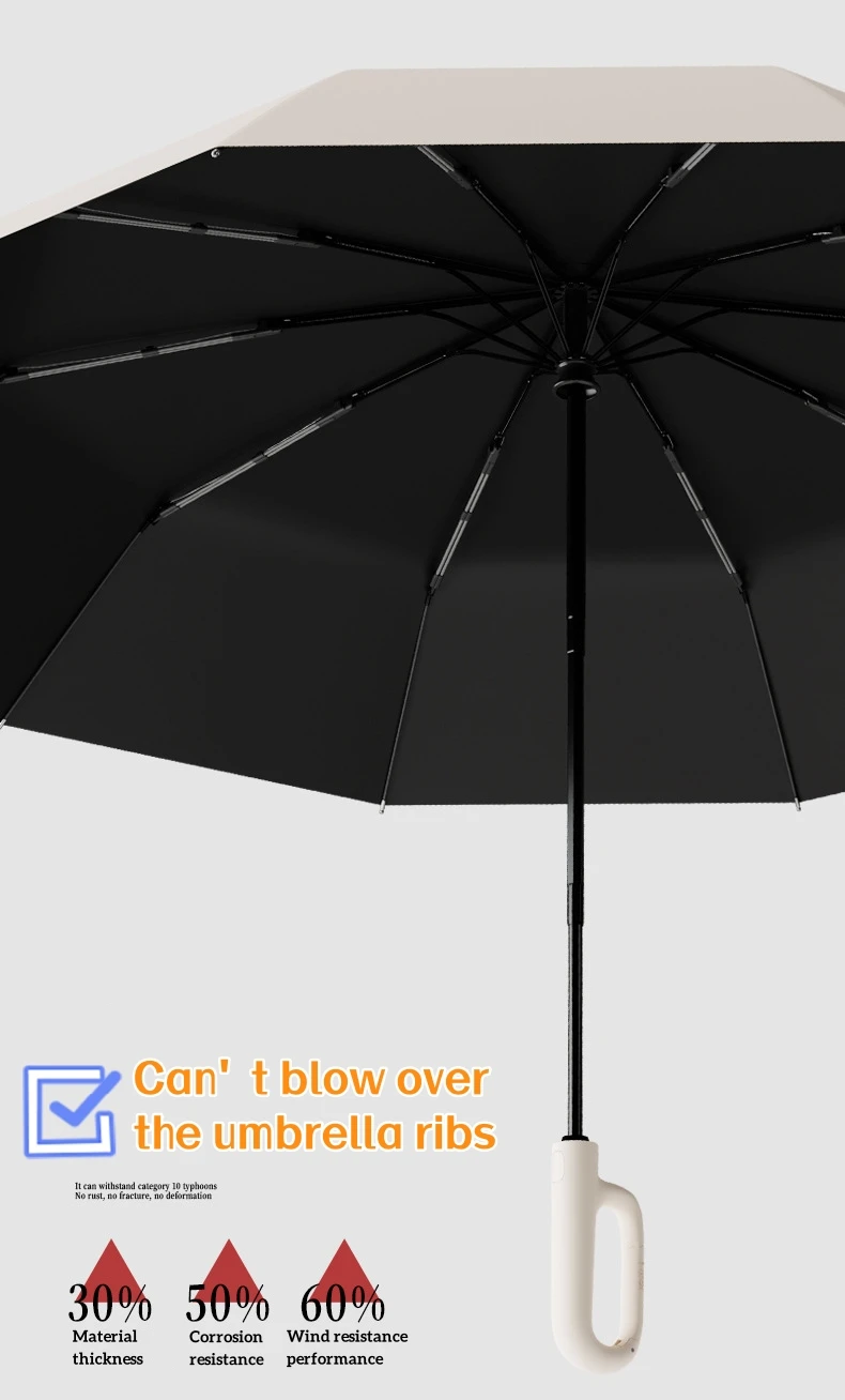 Extra großer, verstärkter, windbeständiger, regenbeständiger, UV-beständiger, vollautomatischer Regenschirm mit Ringschnalle und doppeltem Verwendungszweck – Detail 6