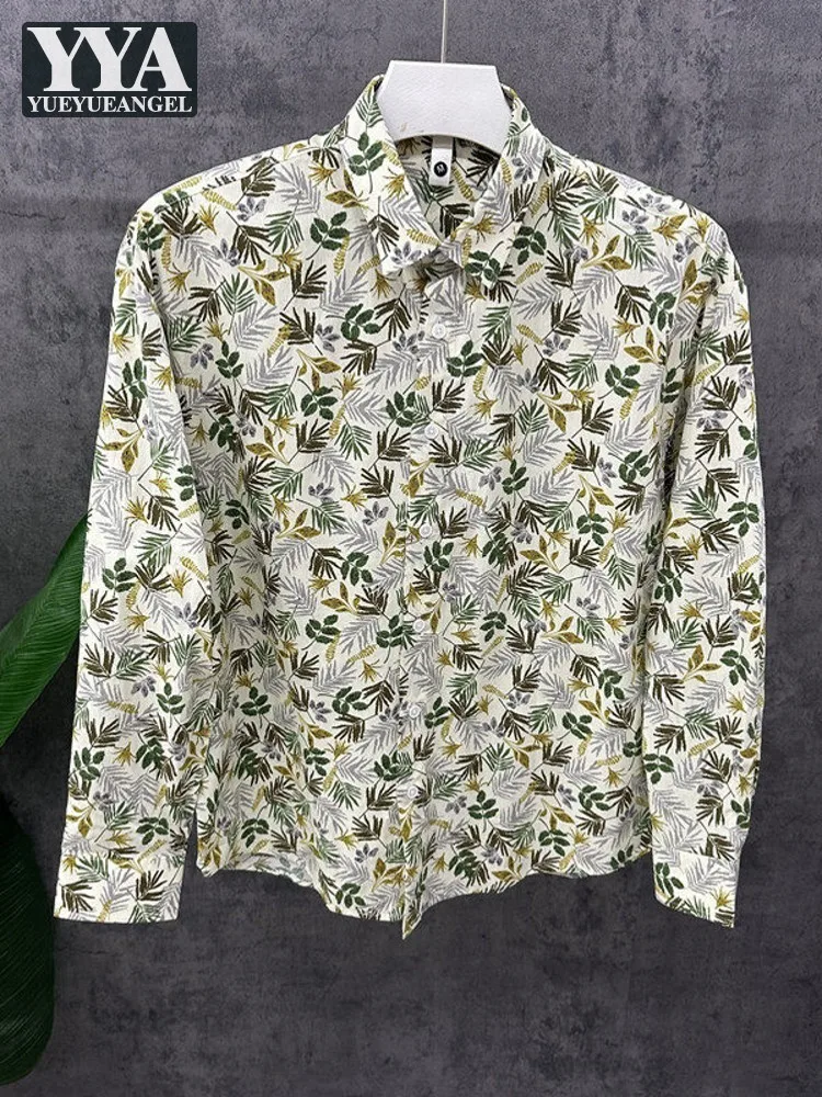 

Мужская рубашка с цветочным принтом для весны и осени, легкая, свободного кроя, повседневная, с квадратным воротником, длинным рукавом, модная, на одной пуговице