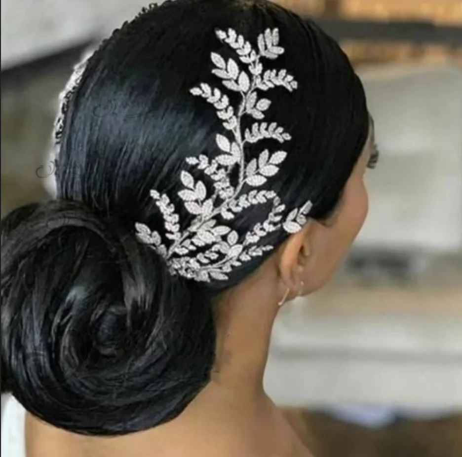 Elegant Bridal Hair Piece Wedding Hair Clips Accessories Crystal Zirconia CZ Women Bride Tiaras Headdress Party Prom Headpieces
