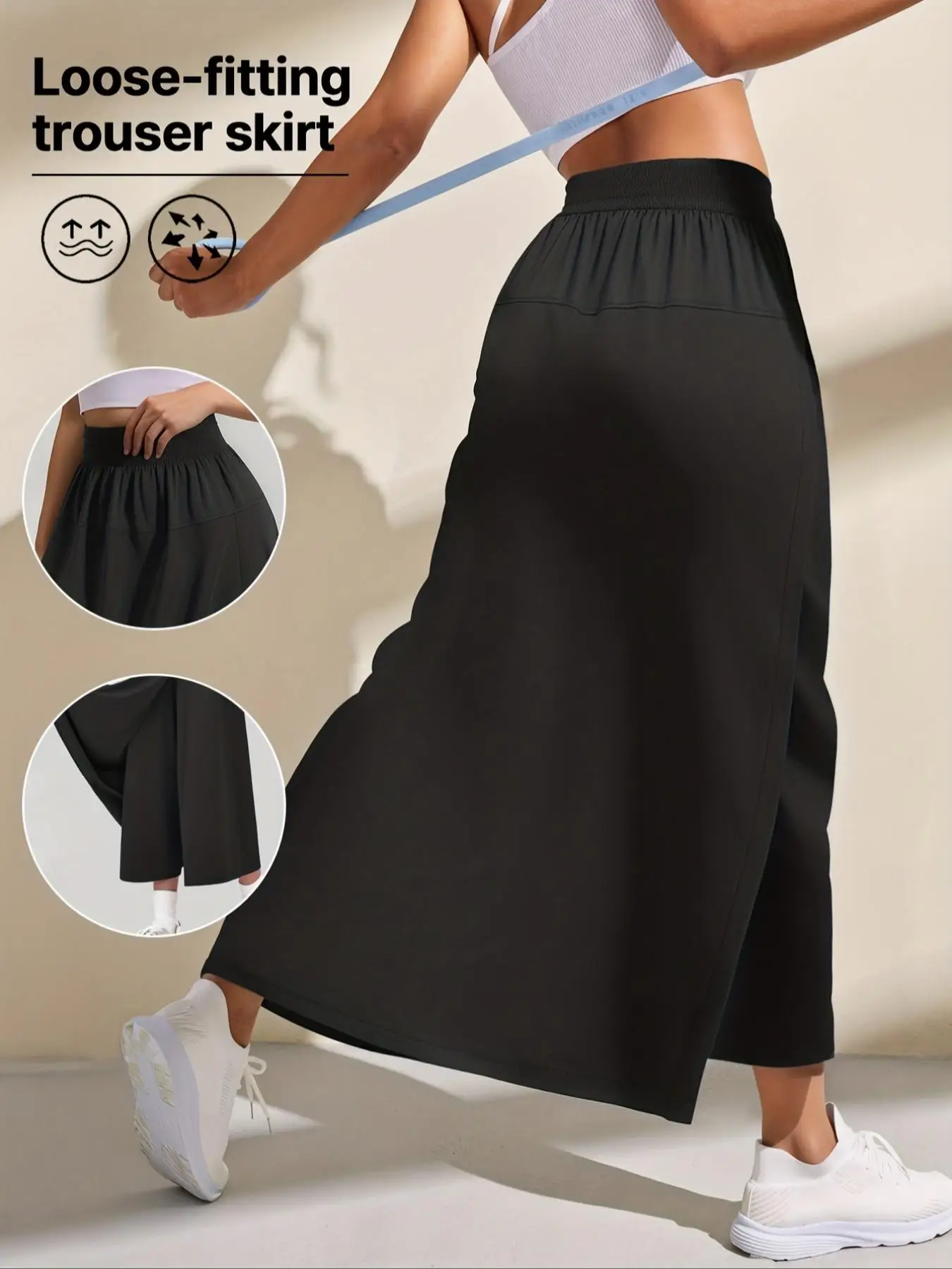Women's High-Waisted Midi Skirt, Loose Flowy Design, Perfect for Daily Wear & Active Lifestyle, Elegant Plain Pattern