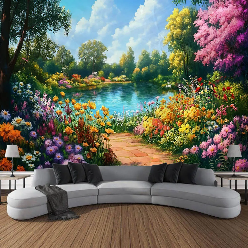 Flower Forest Tapestry Colorful Landscape Mural Hanging Cloth Beach Towel Sofa Bed Sheet Living Room Bedroom Home Decoration