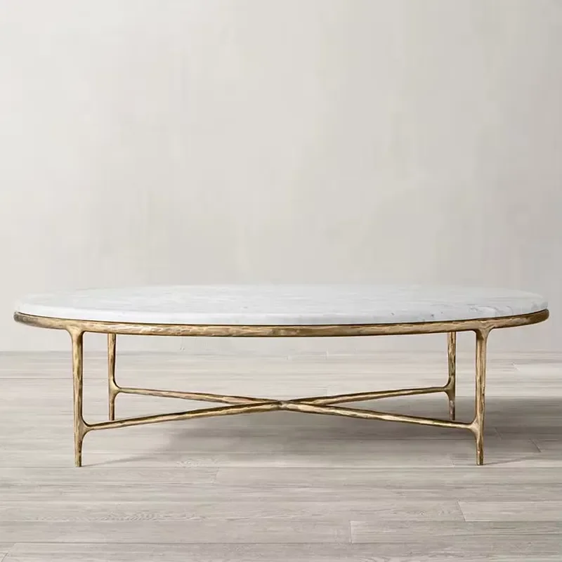 for Hand Hammer Metal Frame Marble Center Table Round Coffee Table