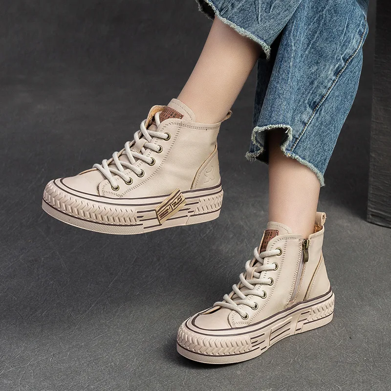 GKTINOO 2024 New Spring Genuine Leather Sneakers Women Shoes Lace-up Sewing Flat Handmade Leisure Comfortable Ladies Shoes